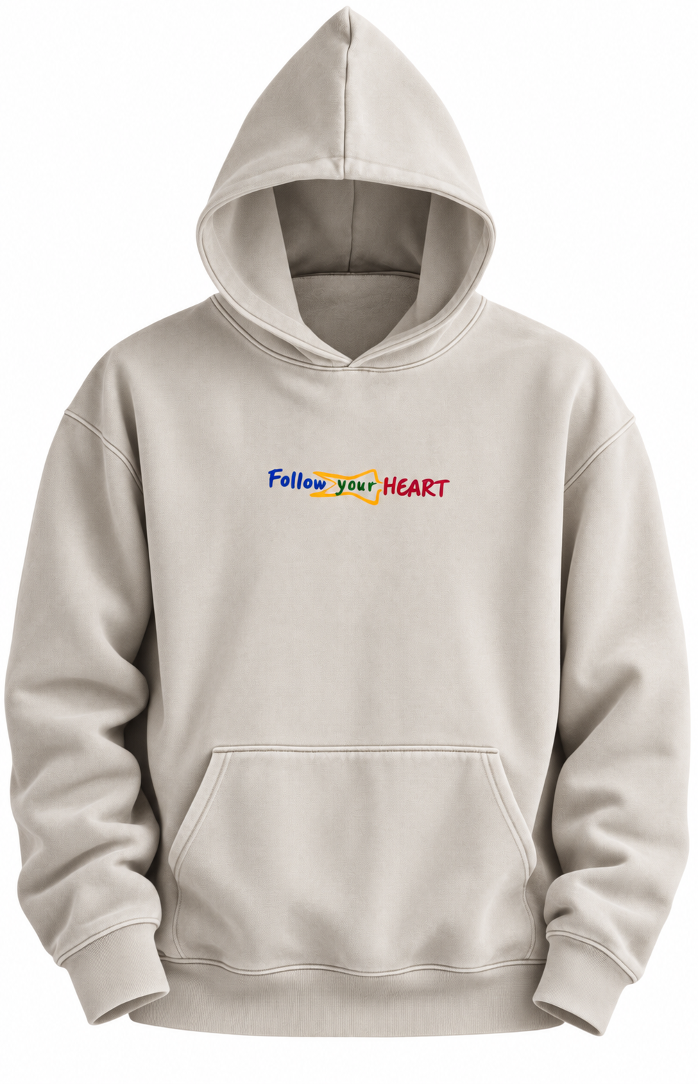 Follow your Heart ivory hoodie, front