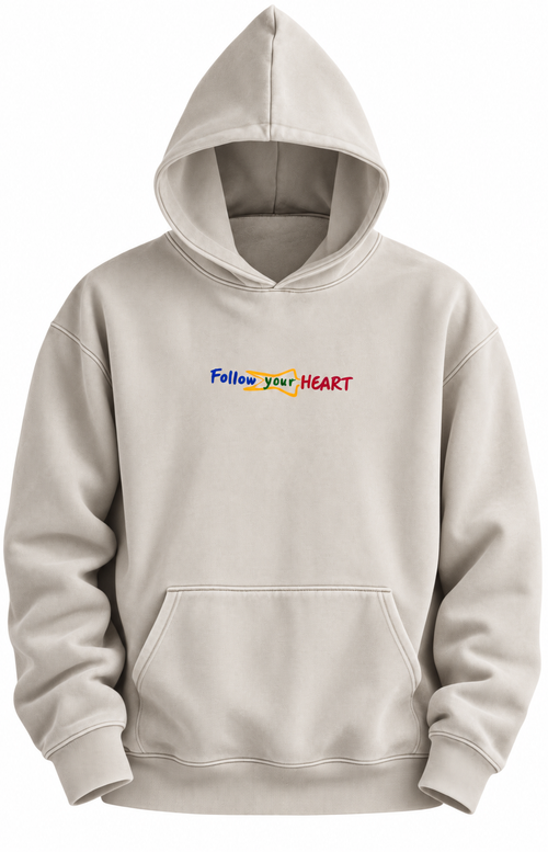 Follow your Heart ivory hoodie, front