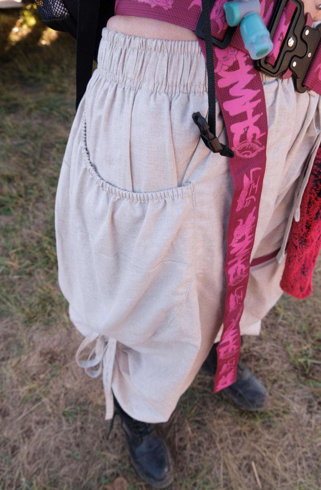 Close up of the Linen Love Pants side pocket and elastic waist